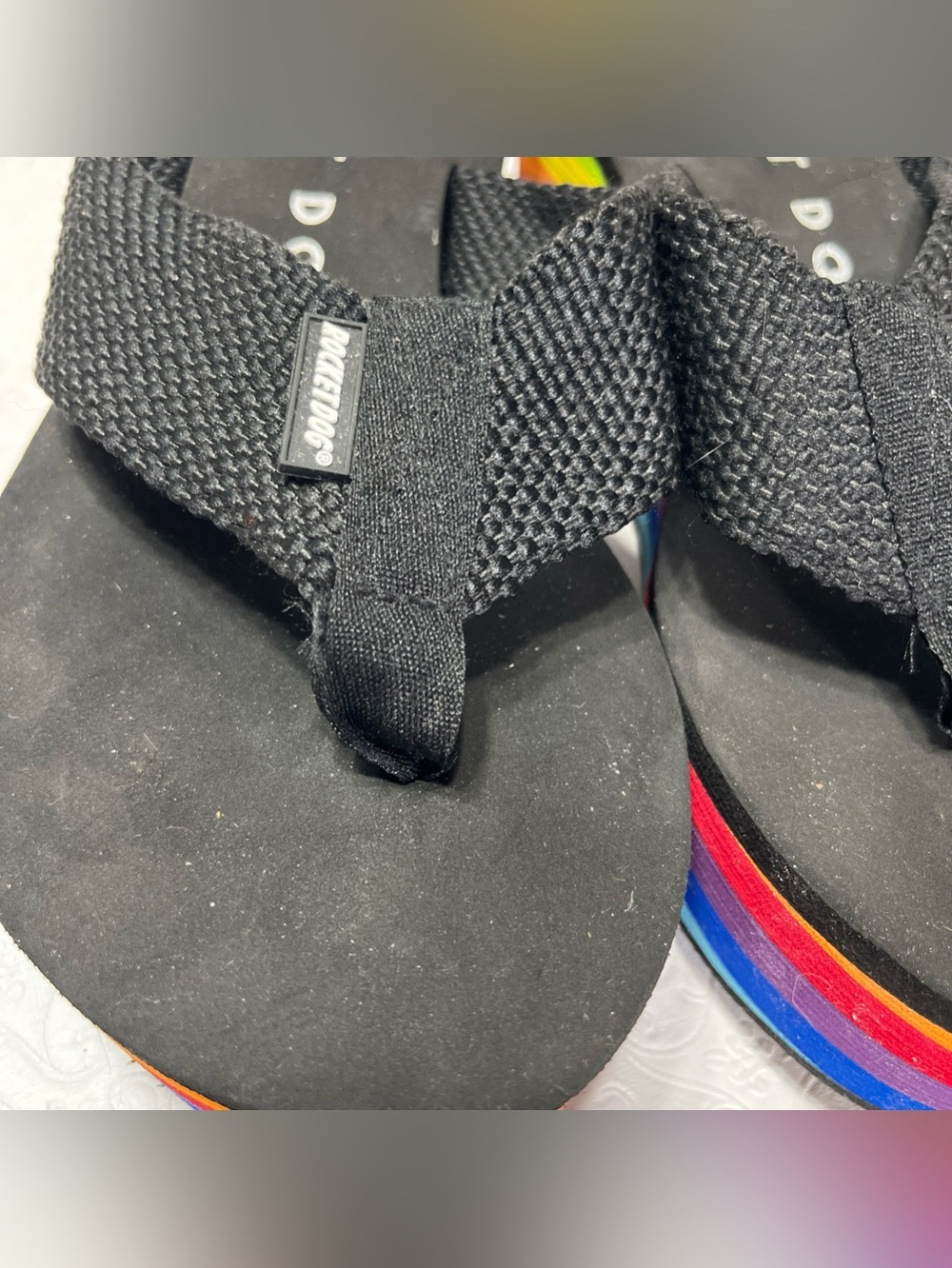 Rocket Dog Womens 10 Platform Thong Sandal Rainbow Black Slip On Shoes Gay Pride - Picture 5 of 16